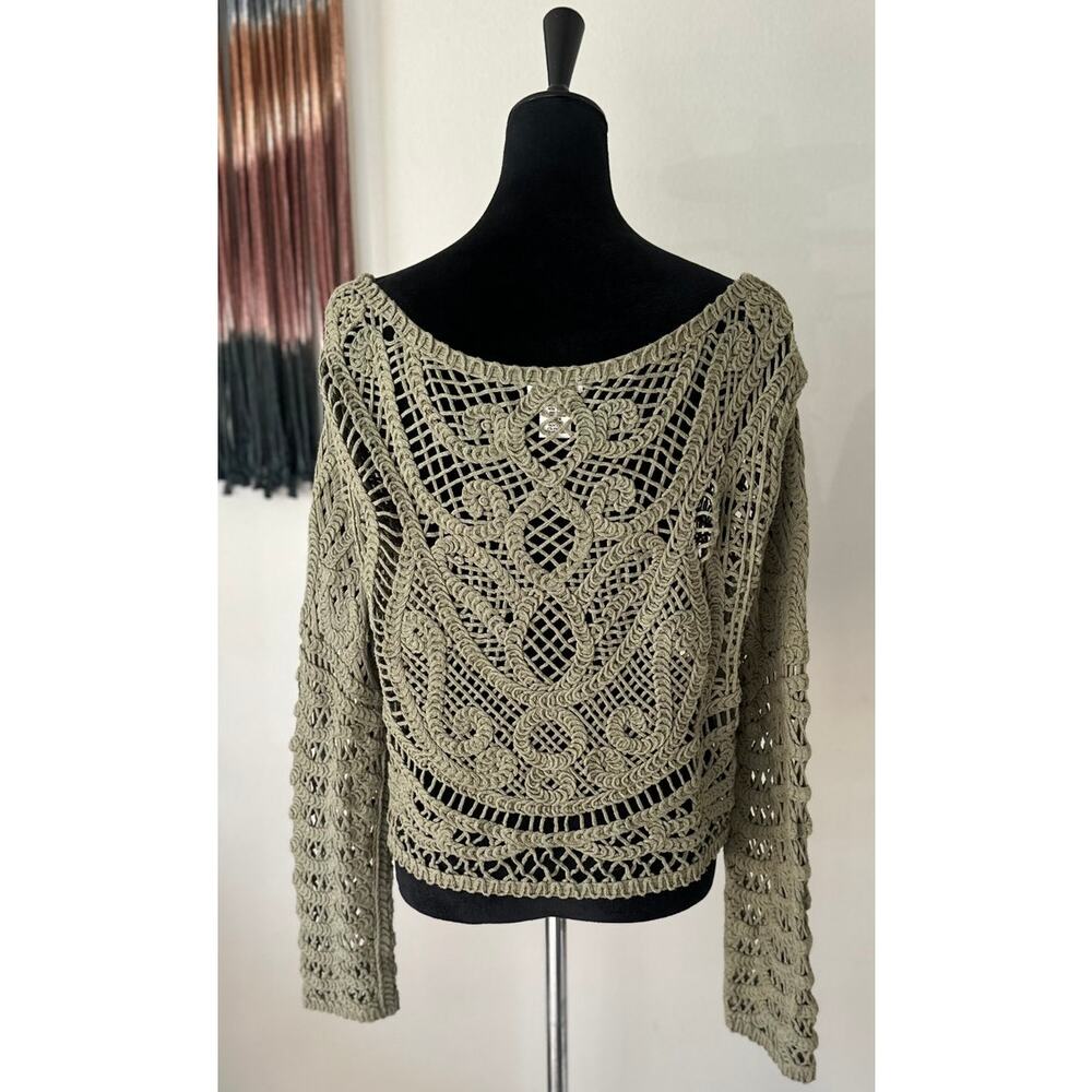 ULTRA PINK Crochet 100% Cotton Long Sleeve Cardigan in Olive Green Size L - Picture 4 of 7